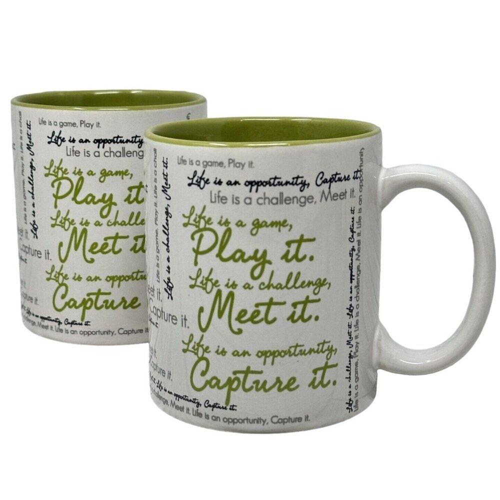 Gibson Inspirational Quote Mugs Set of 2 12oz Coffee Tea Cups White Green